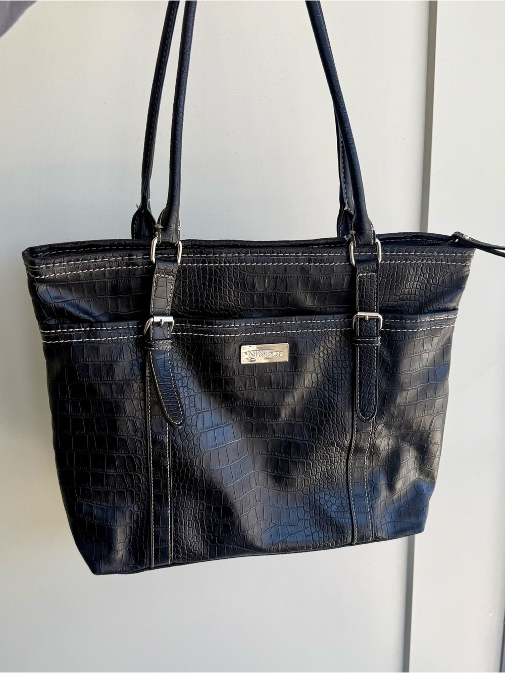 NINE & CO. Black Croc Embossed Tote Bag – Y2K Shoulder Purse